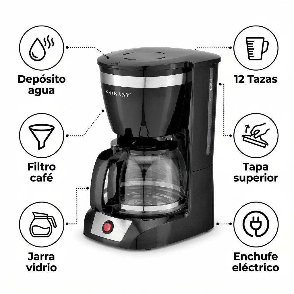 Cafetera Sokany 12 Tazas + Sanduchera Sokany 800w