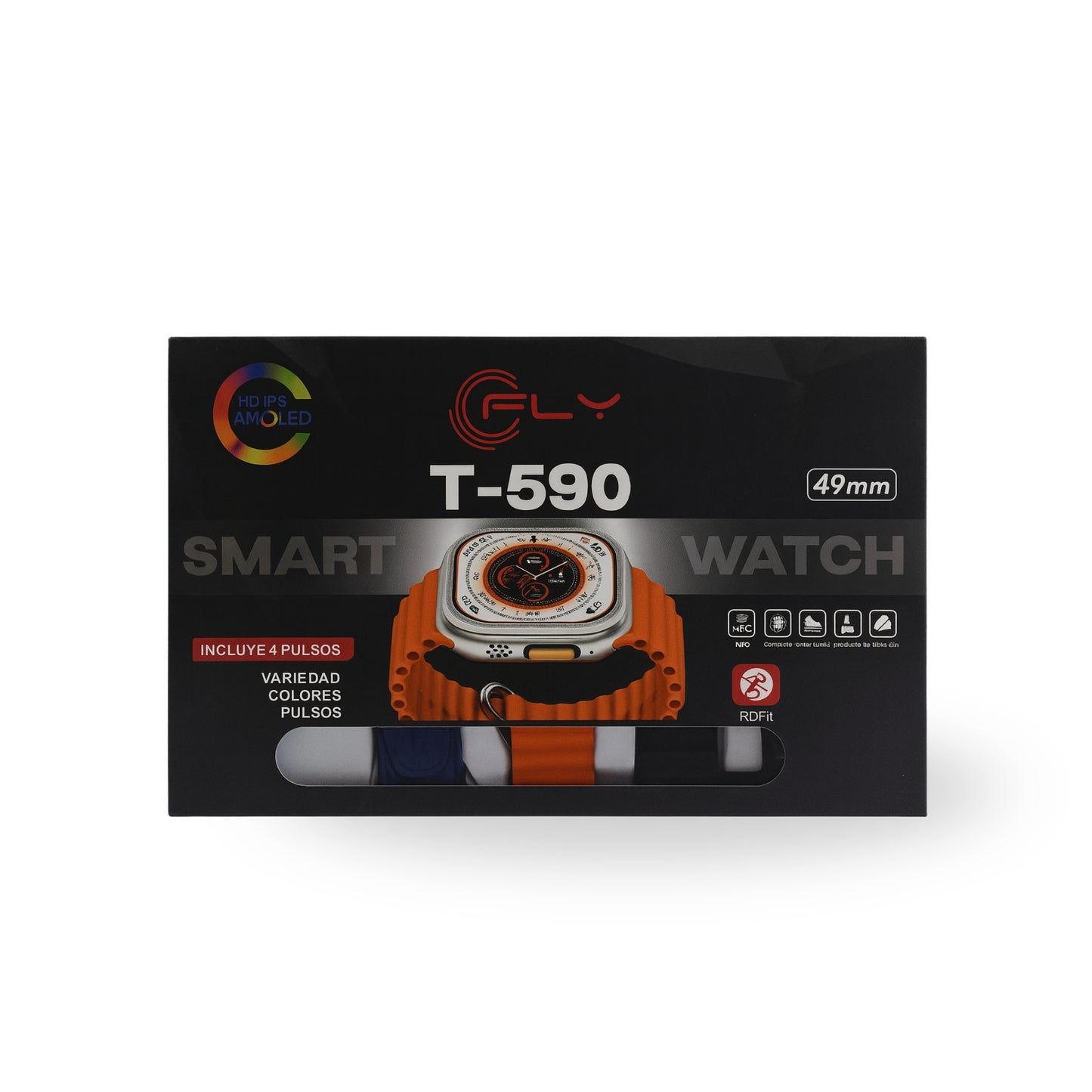 Reloj Inteligente T-590 49 mm AMOLED – 4 Pulseras Incluidas