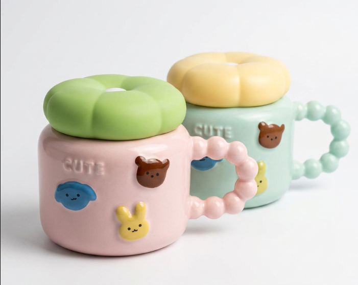 Taza Cerámica Tapa Flor con Asa CYL-1060 – Dulzura y Estilo en Cada Bebida
