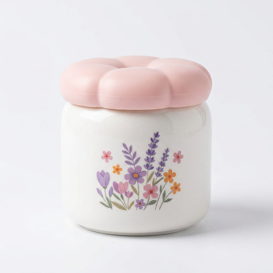 Taza Cerámica Tapa Flor CYL-1070 Delicada, Decorativa y Funcional