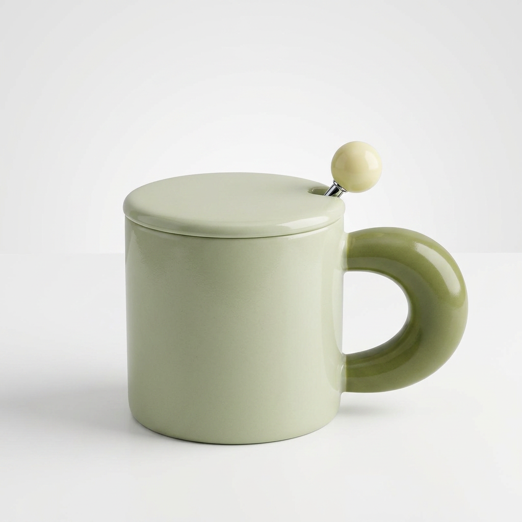 Taza Cilíndrica Colores Pastel con Cuchara C&L-1130 Moderna, Suave y Funcional