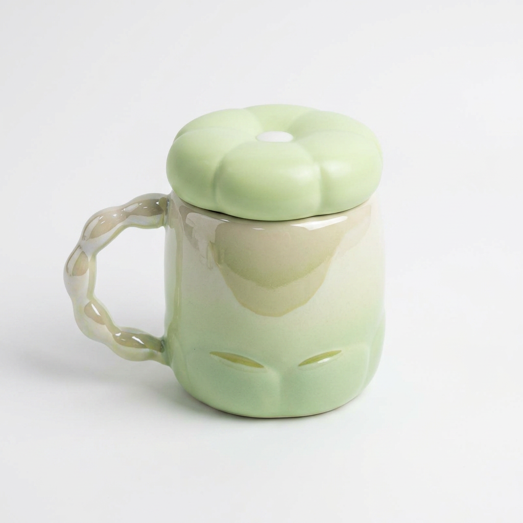 Taza Cerámica Degradado Tapa Flor CYL-1090 Elegante, Suave y Decorativa