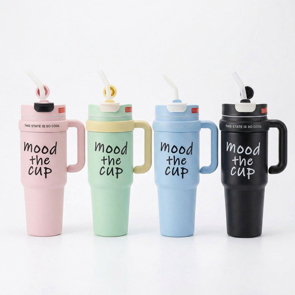 Termo GTG-140 Acero Inoxidable con Asa y Pitillo Estilo Mood Cup para Llevar