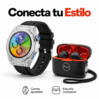 Reloj Smartwatch AMOLED + Audífonos Bluetooth Portatil T-940/F-280