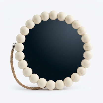 Espejo Circular con Perlas y Cuerda DEC-020  Decorativo, Elegante y Fácil de Colgar