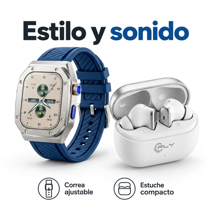 Smartwatch Reloj Inteligente Pantalla AMOLED + Audífono Inalámbrico Bluetooth
