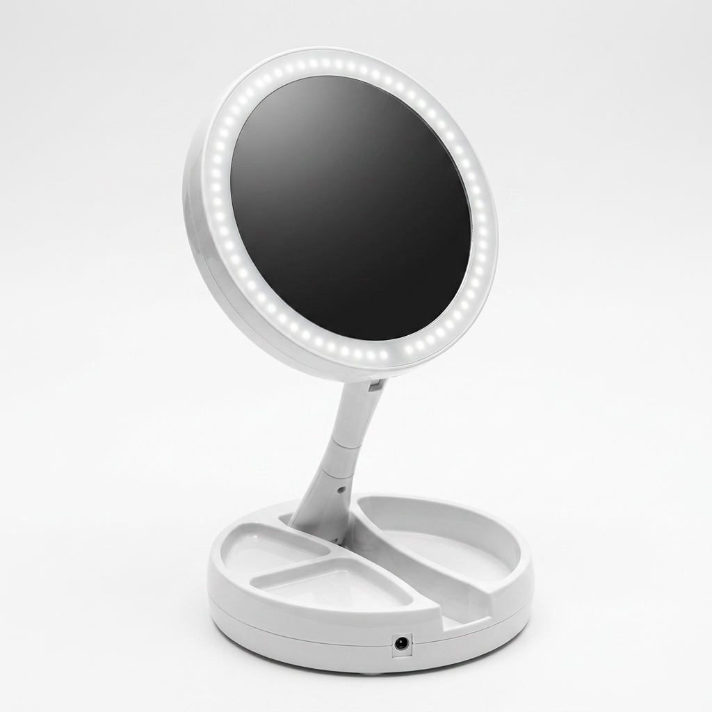 Espejo de Mesa LED Redondo con Base DEC-060  Iluminado, Práctico y Organizador