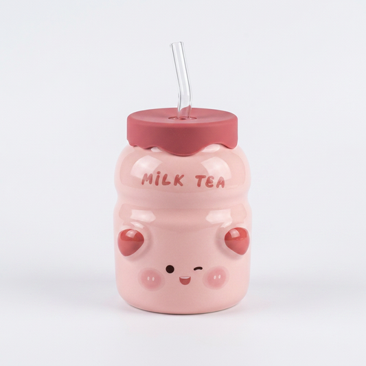 Vaso Cerámica Diseño Milk Tea CYL-1040  Tierno, Decorativo y Funcional
