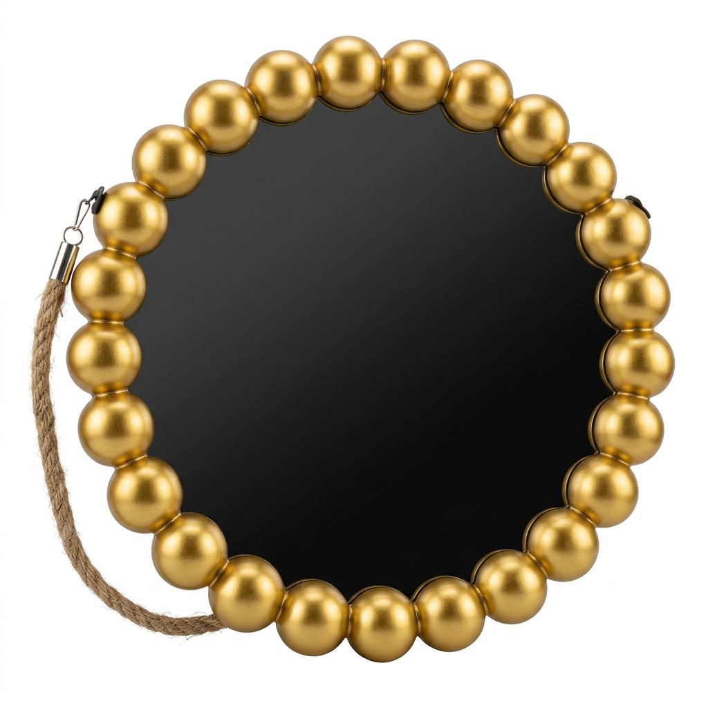 Espejo Circular con Perlas y Cuerda DEC-020  Decorativo, Elegante y Fácil de Colgar