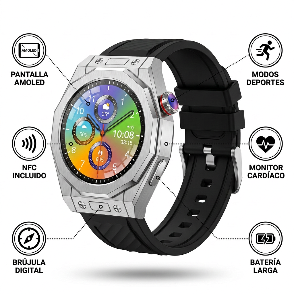 Reloj Smartwatch AMOLED + Audífonos Bluetooth Portatil T-940/F-280