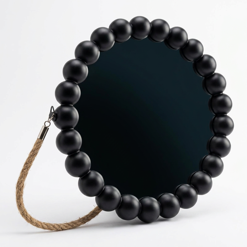 Espejo Circular con Perlas y Cuerda DEC-020  Decorativo, Elegante y Fácil de Colgar