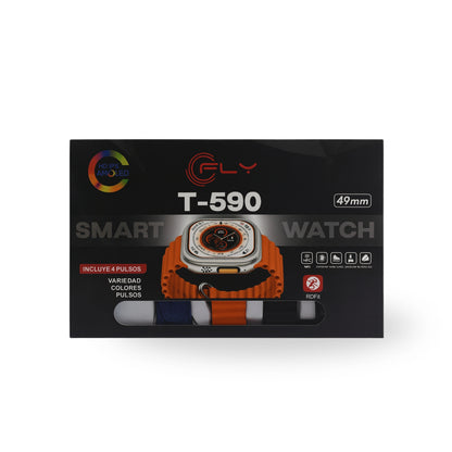 Reloj Inteligente T-590 49 mm AMOLED – 4 Pulseras Incluidas