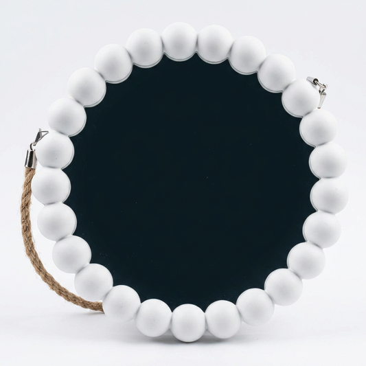 Espejo Circular con Perlas y Cuerda DEC-020  Decorativo, Elegante y Fácil de Colgar