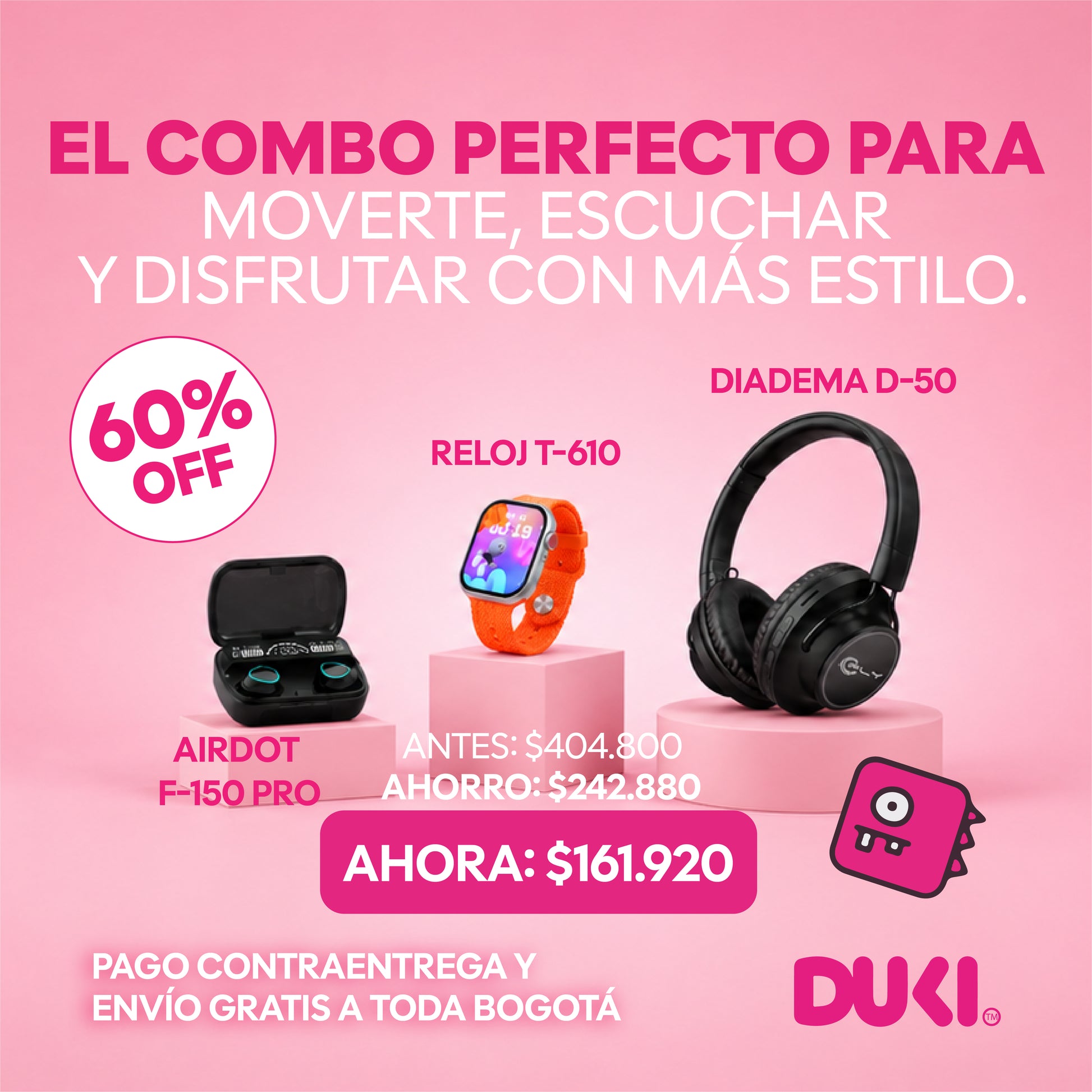 Combo Tech Pro 3 en 1: Diadema + Smartwatch + Airdots - DUKI, vista 1 de 5