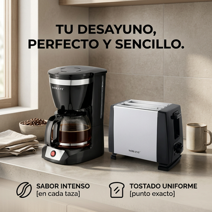Cafetera Sokany 12 Tazas + Tostadora Eléctrica de 2 Rebanadas