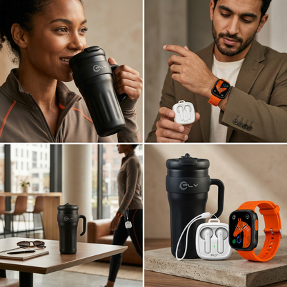 Reloj Smartwatch + Termo Térmico 1250ml Negro/Blanco + Audífonos Bluetooth Blanco