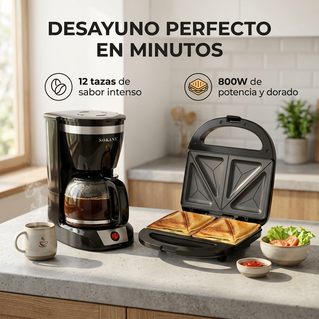 Cafetera Sokany 12 Tazas + Sanduchera Sokany 800w