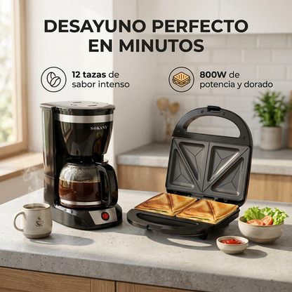 Cafetera Sokany 12 Tazas + Sanduchera Sokany 800w
