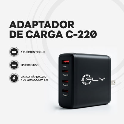 Estación de Carga C-220 GaN 120W USB-A + 3 USB-C