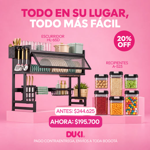 Organizador Escurridor de Platos Para Cocina + Set de 6 Recipientes Organizadores Herméticos Para Alimentos