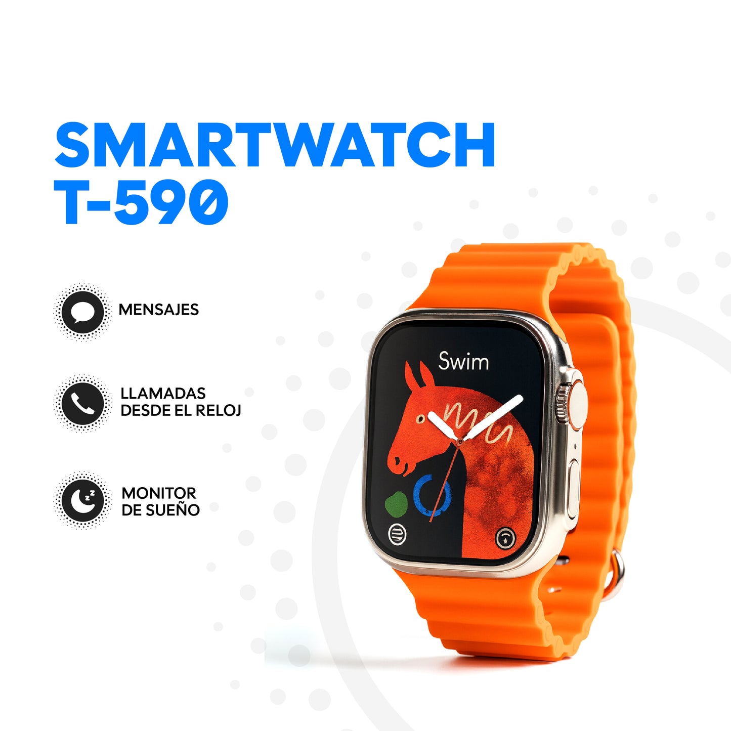 Reloj Inteligente T-590 49 mm AMOLED – 4 Pulseras Incluidas