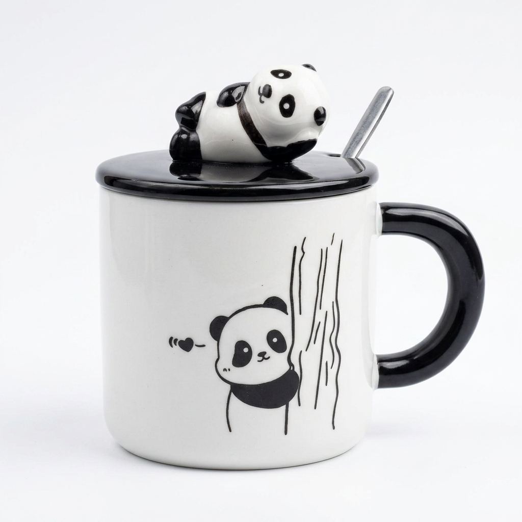 Taza Panda con Figura 3D en Tapa CYL-1100 Tierna, Divertida y Funcional