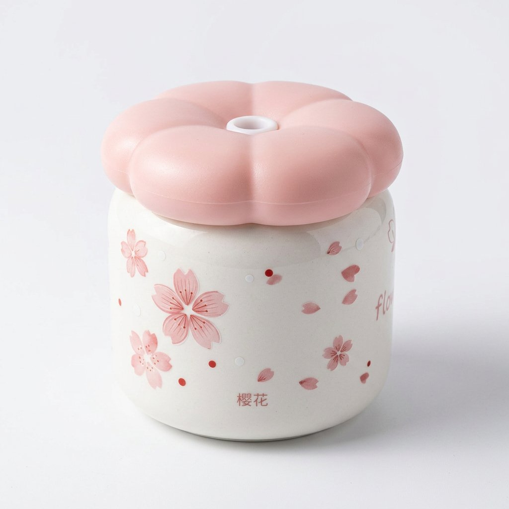 Taza Cerámica Tapa Flor CYL-1070 Delicada, Decorativa y Funcional