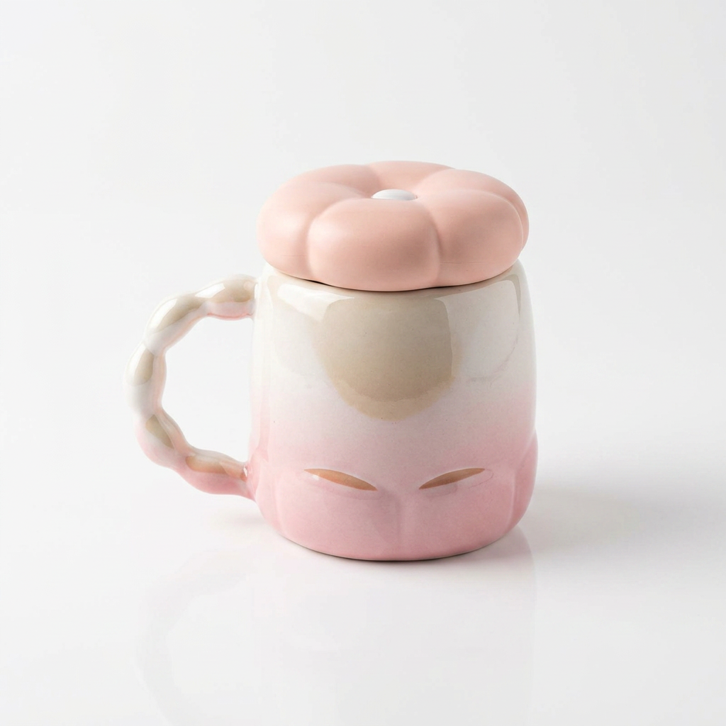 Taza Cerámica Degradado Tapa Flor CYL-1090 Elegante, Suave y Decorativa