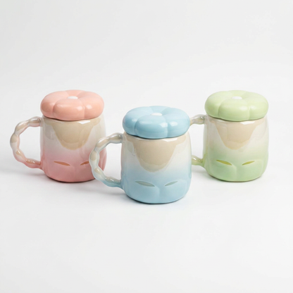 Taza Cerámica Degradado Tapa Flor CYL-1090 Elegante, Suave y Decorativa