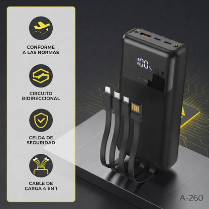Power Bank FLY A-260 25.000 mAh con Cable 4 en 1